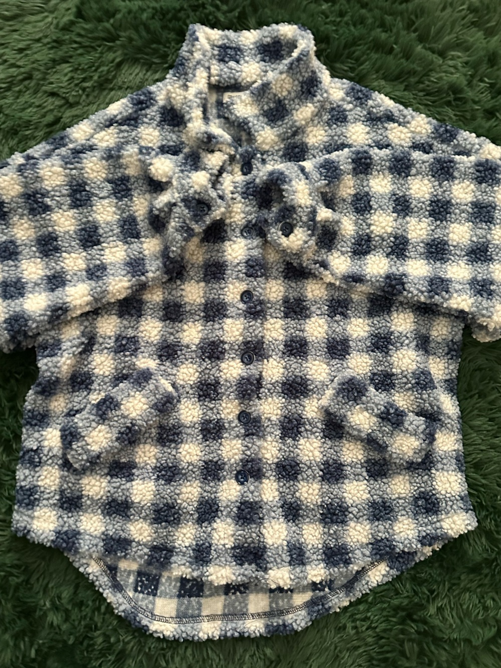 3/$25✨ Oversized Grace Karin Navy & Cream Sherpa Shacket Jacket Sz S